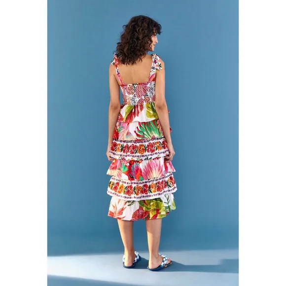 NWT FARM Rio Mixed White Layered Floral Midi Dress Size S - Picture 3 of 14